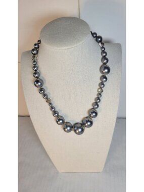 Faux Pearl & Crystal Silver-Tone Graduated Beaded Necklace With Adjustable Chain